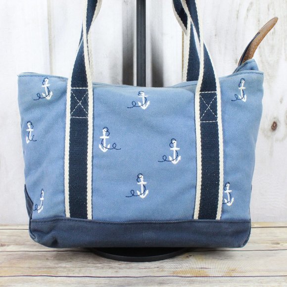 LL BEAN Boat & Tote Leather Canvas Zip Top Handbag - Picture 5 of 12